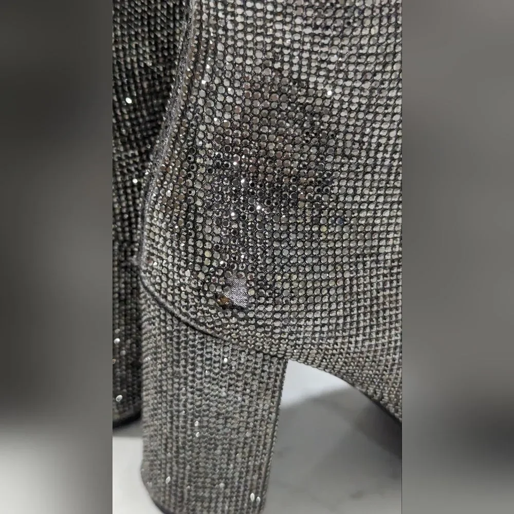 New INC Tall Sparke Knee High Boots Block Heel Pewter Crystal Sz 5 Taylor Swift